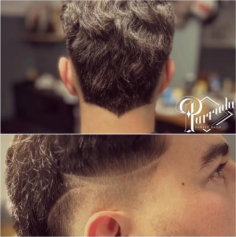 Finitions : nuque taillée en V et trait dessiné au rasoir — Porrada Barber Shop Biarritz